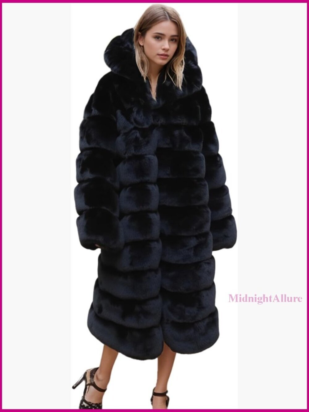 Plus Size Faux Fur Parka with Hood, Long Sleeve Winter Coat